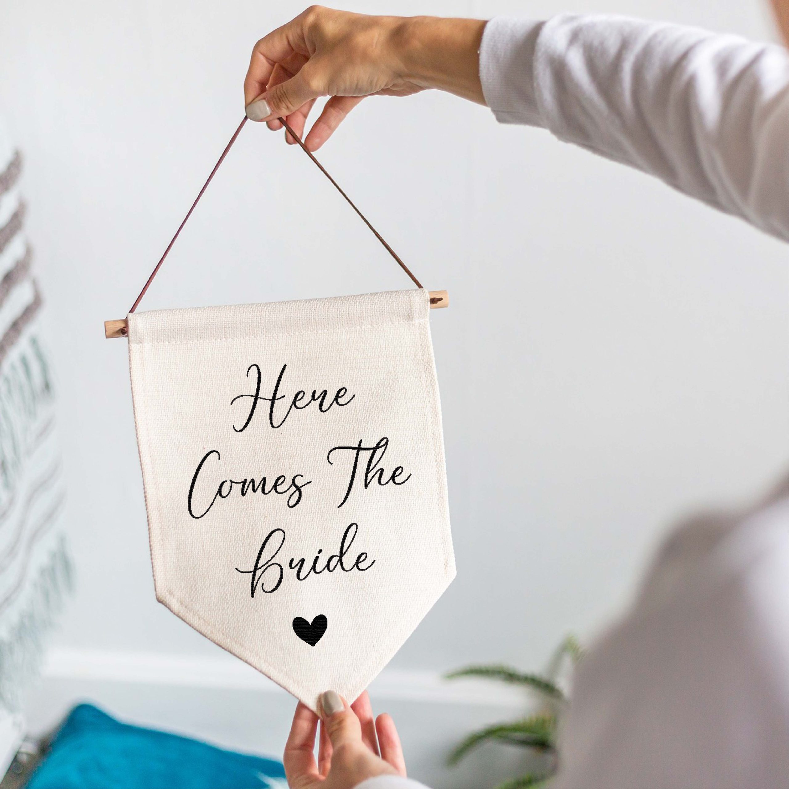 Here Comes The Bride Linen Flag - Page Boy or Flower Girl Sign - Image 5