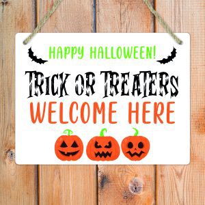 Halloween Trick Or Treaters Welcome Metal Sign - Seasonal Halloween Décor