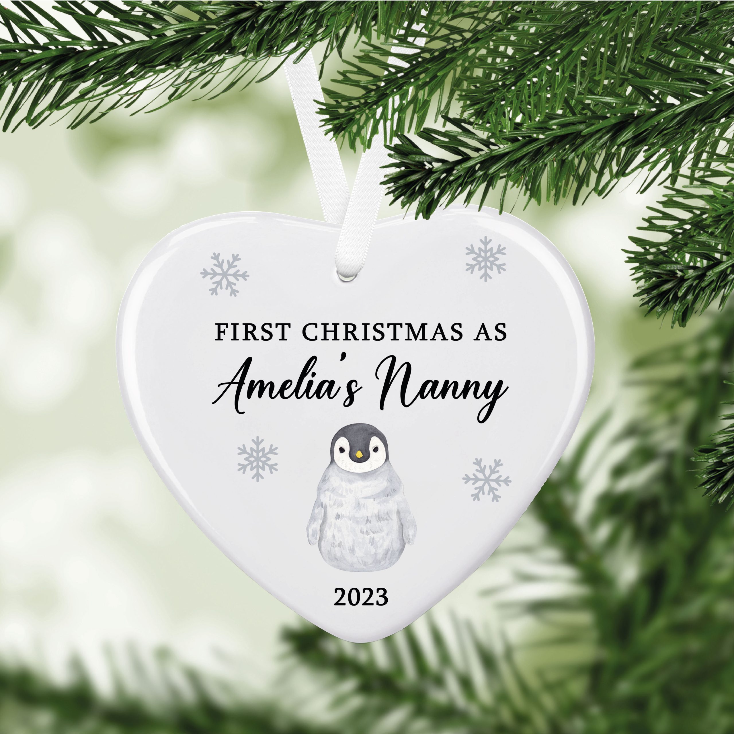 Personalised First Christmas Grandparent Penguin Ceramic Christmas Tree Bauble - Gift for New Grandparents