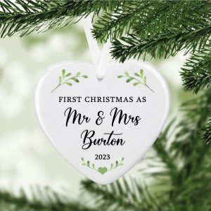 Personalised First Christmas Married Ceramic Christmas Tree Bauble - Gift for Mr & Mrs