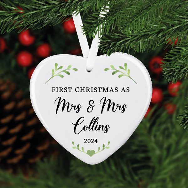 Personalised First Christmas Married Ceramic Heart Hanging Christmas Tree Bauble Decoration Ornament - Image 3