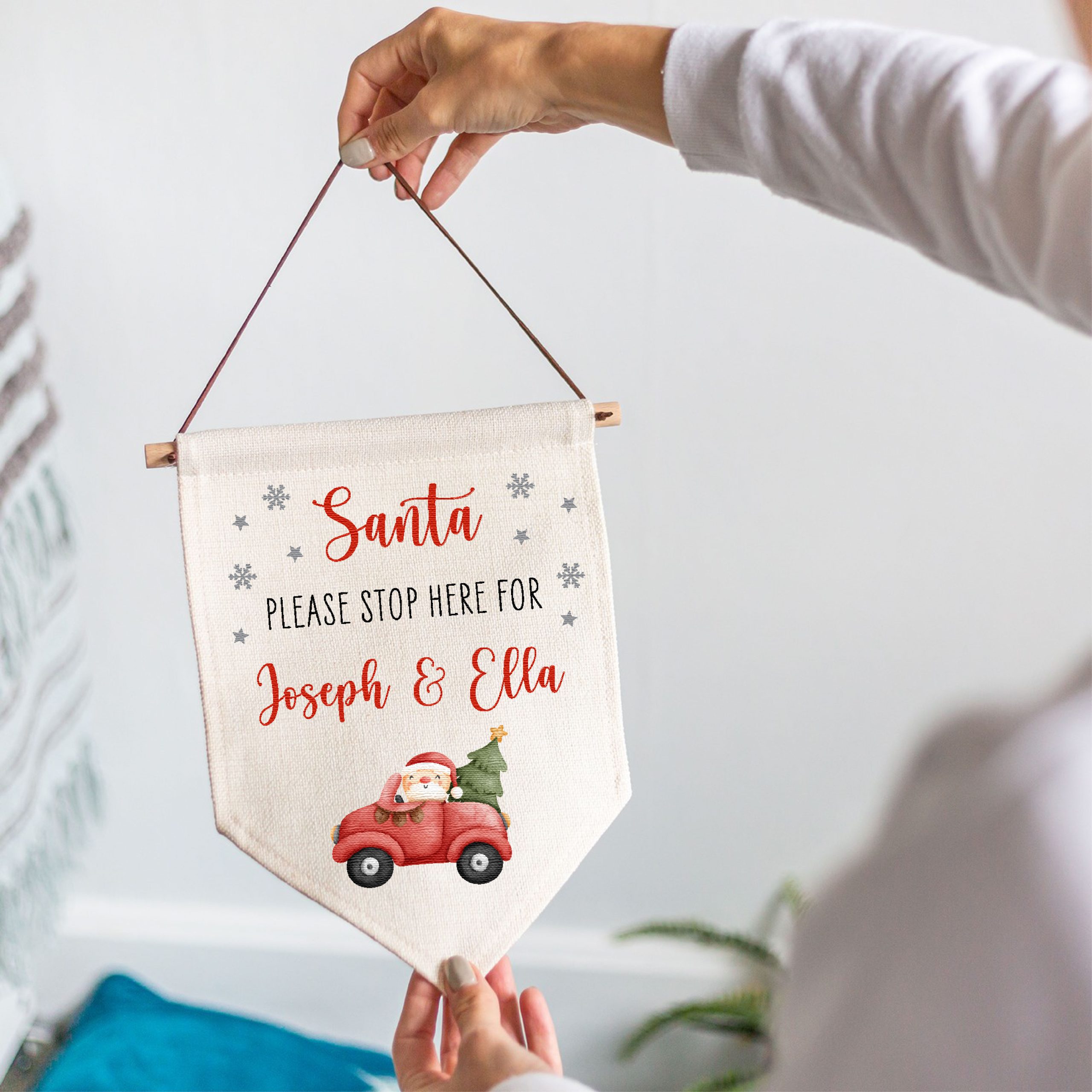 Personalised Santa Stop Here Linen Flag - Seasonal Family Xmas Wall Art Décor - Image 5