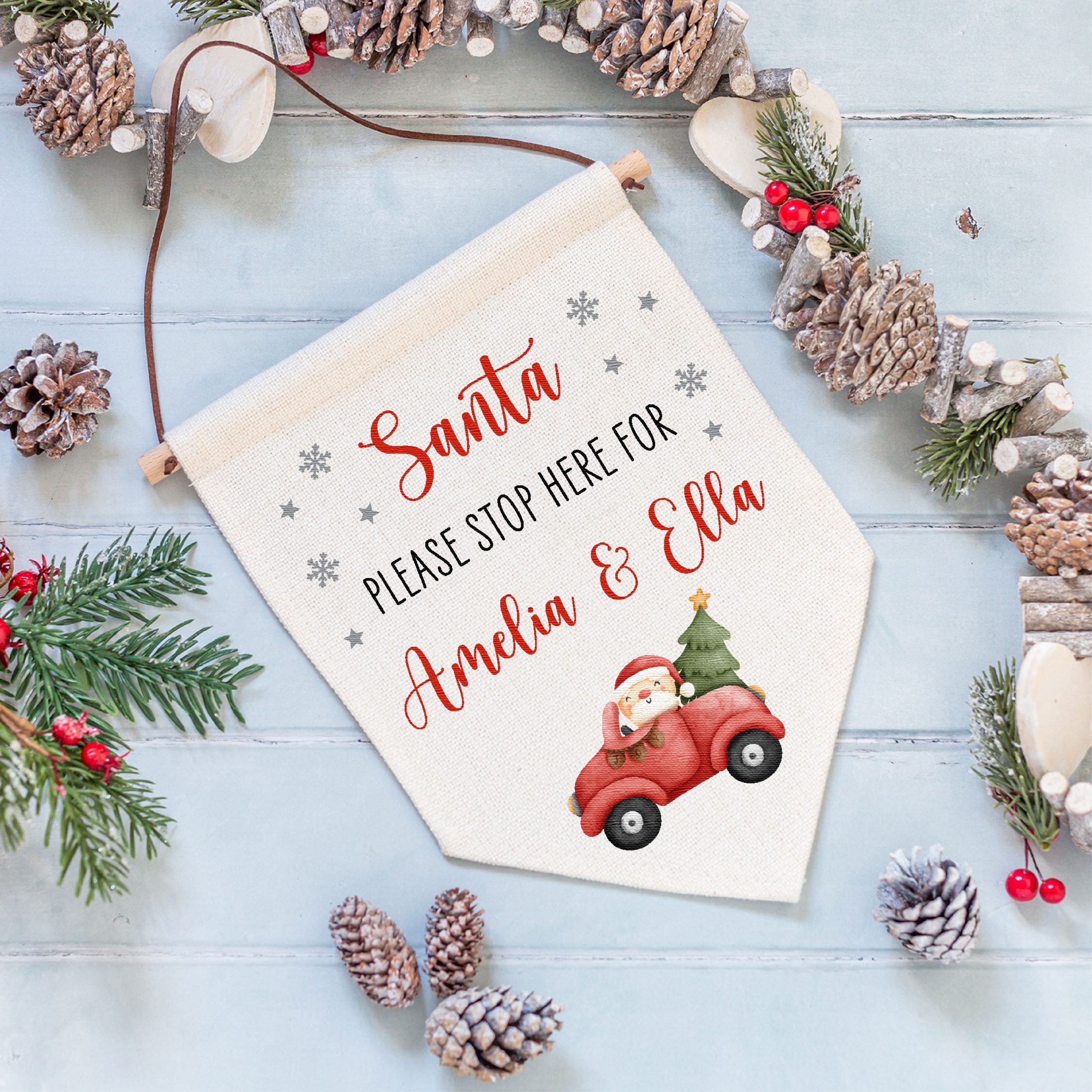 Personalised Santa Stop Here Linen Flag - Seasonal Family Xmas Wall Art Décor - Image 4