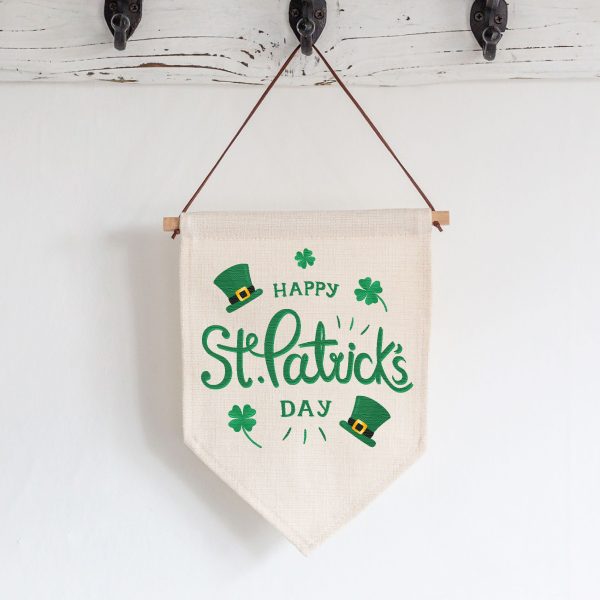 Happy St Patrick's Day Linen Style Hanging Flag Pennant Sign