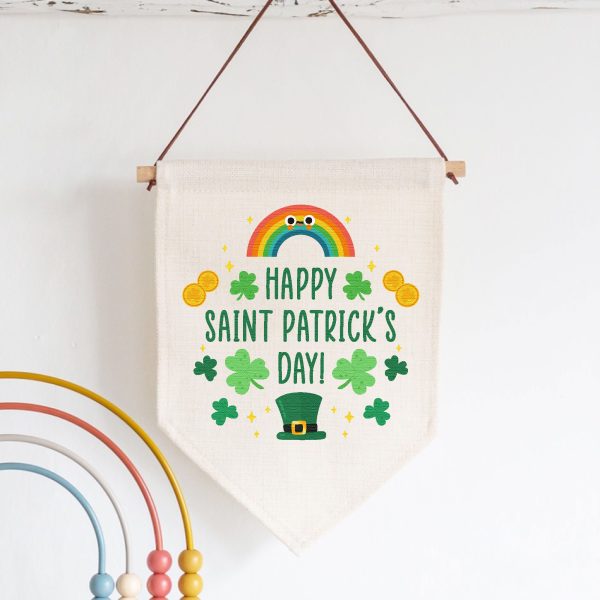 Happy St Patrick's Day Rainbow Linen Style Hanging Flag Pennant Sign