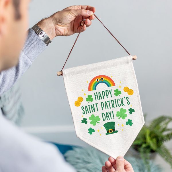 Happy St Patrick's Day Rainbow Linen Style Hanging Flag Pennant Sign - Image 2