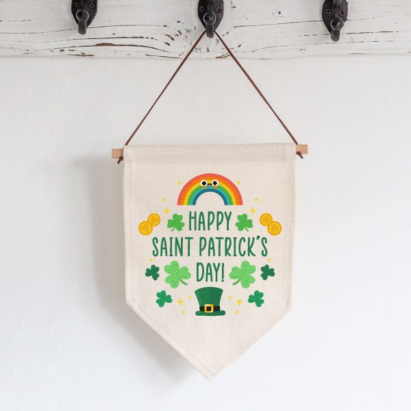 Happy St Patrick's Day Rainbow Linen Style Hanging Flag Pennant Sign - Image 3