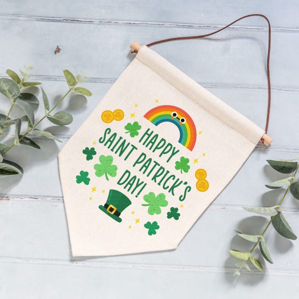 Happy St Patrick's Day Rainbow Linen Style Hanging Flag Pennant Sign - Image 4