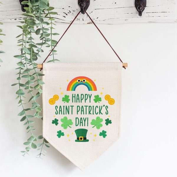 Happy St Patrick's Day Rainbow Linen Style Hanging Flag Pennant Sign - Image 5