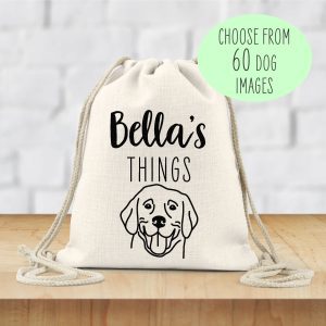 Personalised Dog's Things Linen Drawstring Bag - Gift for Dog Dad or Mum