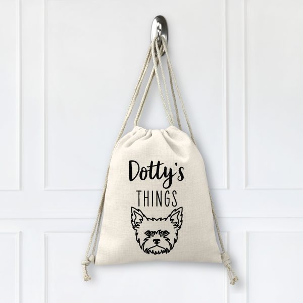Personalised Dog's Things Linen Style Drawstring Bag - Image 4