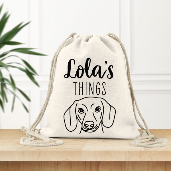 Personalised Dog's Things Linen Style Drawstring Bag - Image 5