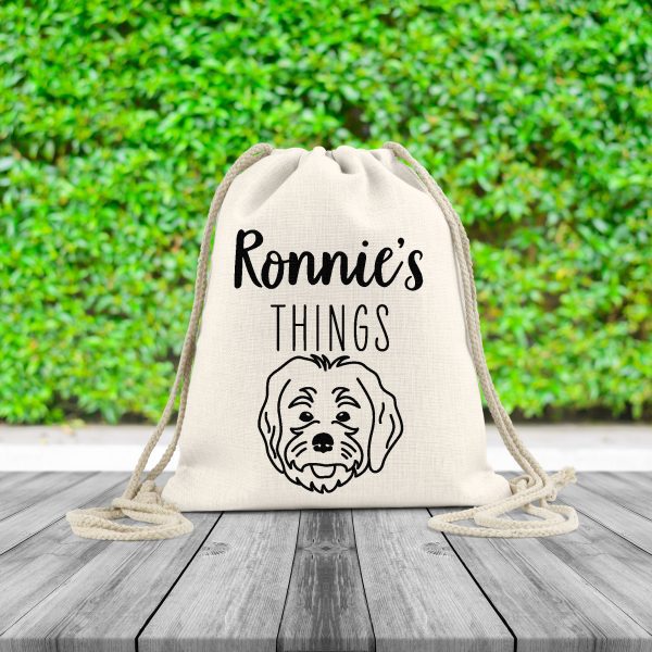 Personalised Dog's Things Linen Style Drawstring Bag - Image 6