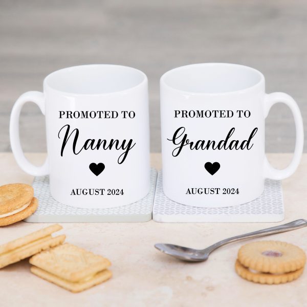Personalised Promoted To Nanny & Grandad Pair Of Ceramic Mugs Cups