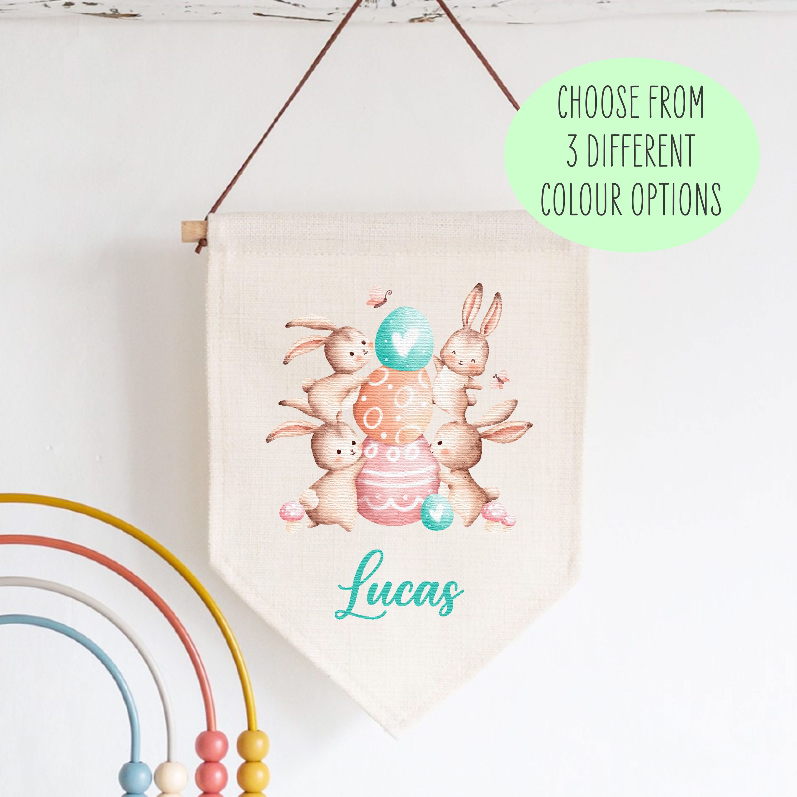 Personalised Easter Bunny Linen Style Hanging Flag Pennant Sign