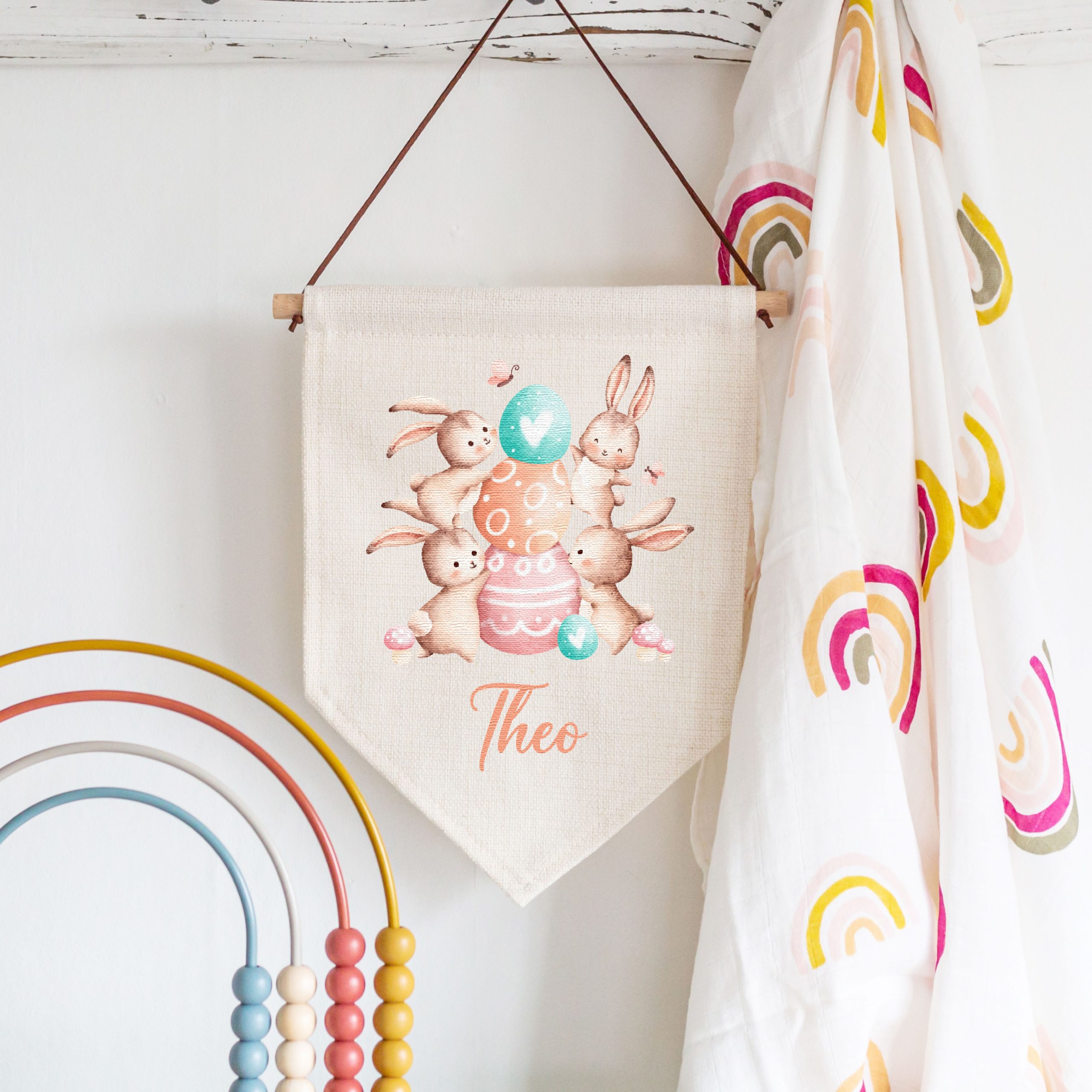 Personalised Easter Bunny Linen Style Hanging Flag Pennant Sign - Image 4