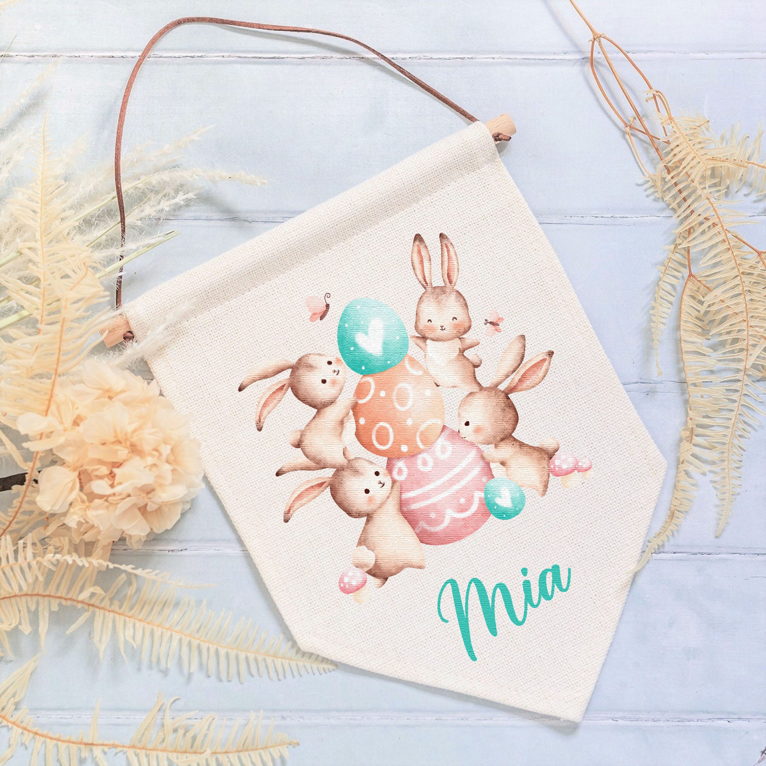 Personalised Easter Bunny Linen Style Hanging Flag Pennant Sign - Image 5