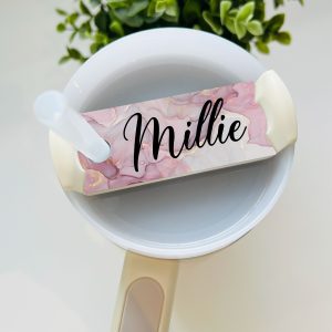 Personalised Pink Marble Effect Metal Tumbler Straw Topper - Gift for Daughter