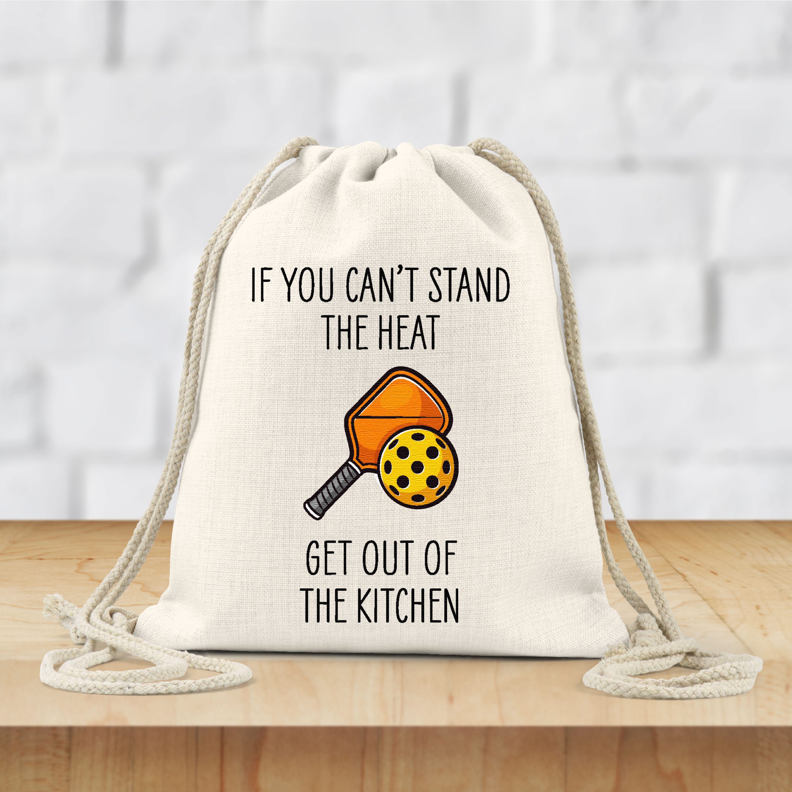 Pickleball Get Out Of The Kitchen Linen Drawstring Bag - Gift for Pickleball Player