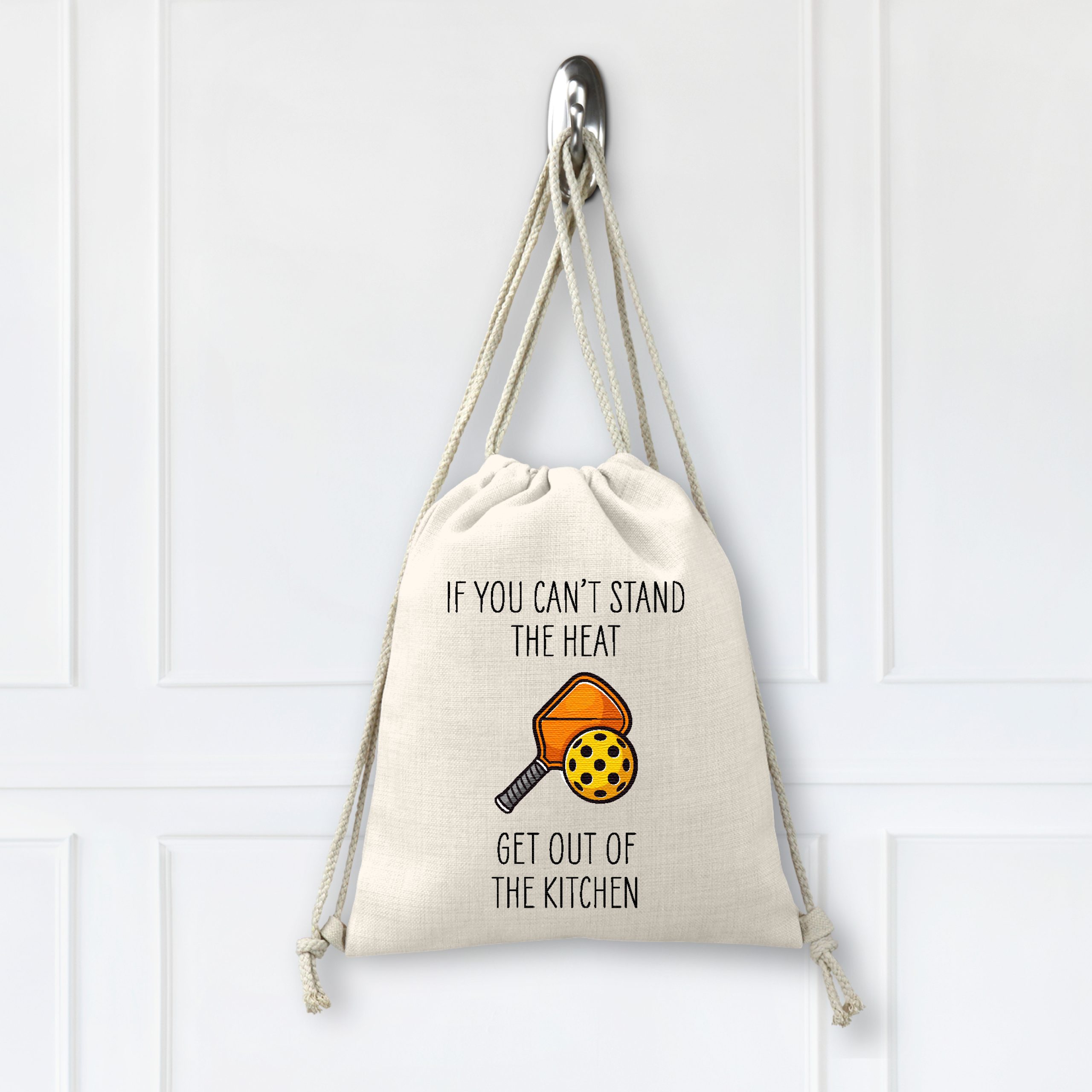 Pickleball Get Out Of The Kitchen Linen Drawstring Bag - Gift for Pickleball Player - Image 2