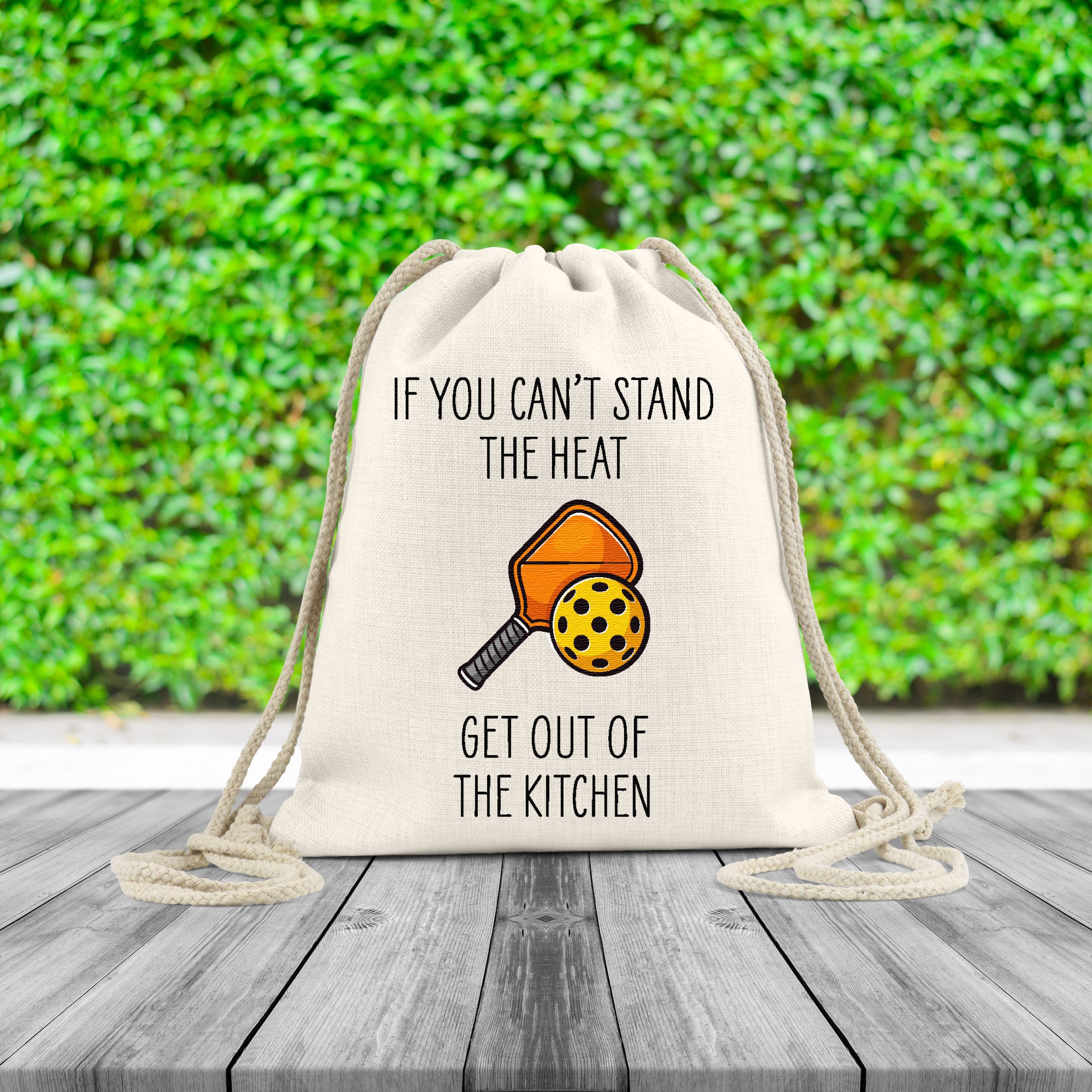 Pickleball Get Out Of The Kitchen Linen Drawstring Bag - Gift for Pickleball Player - Image 3