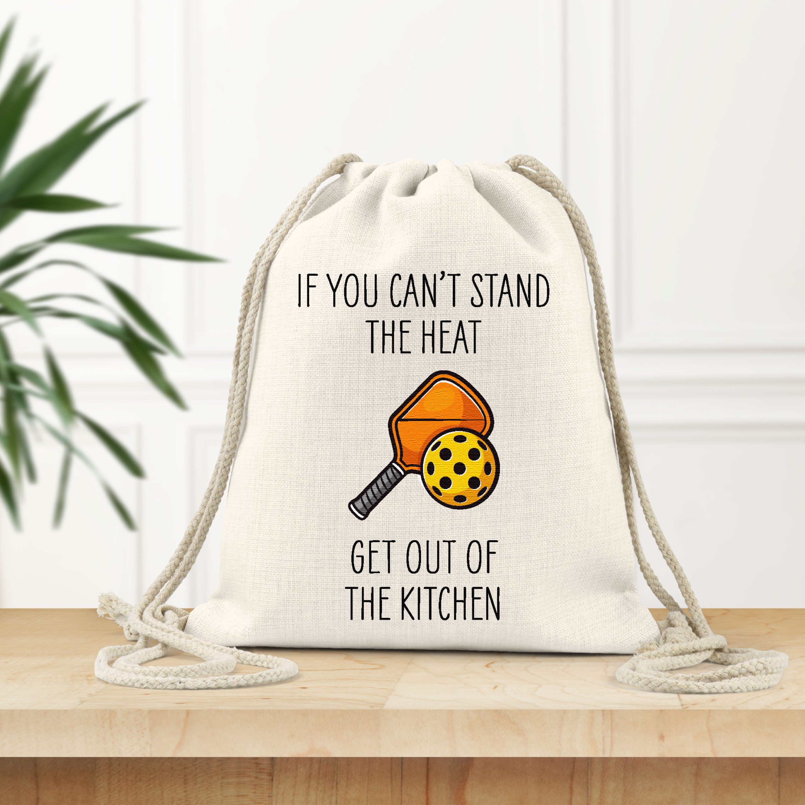 Pickleball Get Out Of The Kitchen Linen Drawstring Bag - Gift for Pickleball Player - Image 4