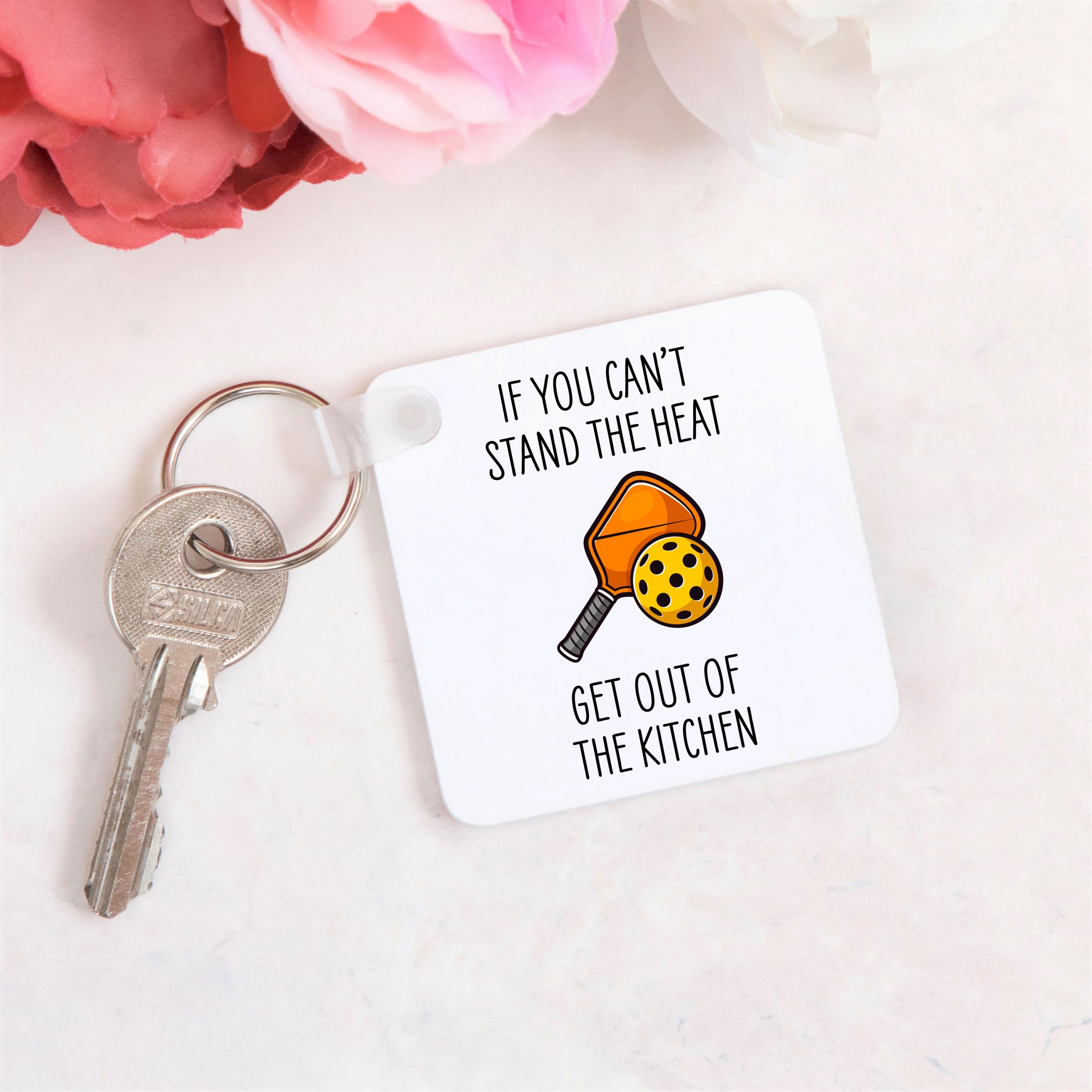Pickleball Get Out Of The Kitchen Plastic Keyring - Gift for Pickleball Player - Image 2