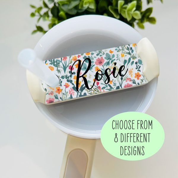 Personalised Name Floral Metal Tumbler Cup Topper Plate Tag Gift