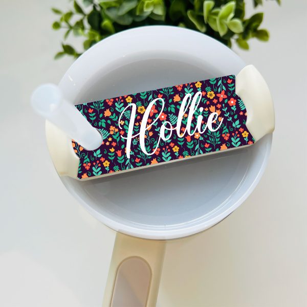 Personalised Name Floral Metal Tumbler Cup Topper Plate Tag Gift - Image 5