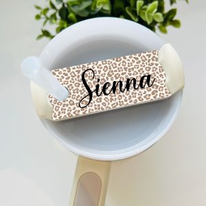 Personalised Leopard Print Metal Tumbler Straw Topper - Gift for Daughter