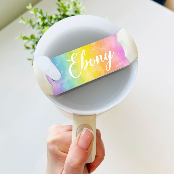 Personalised Name Rainbow Metal Tumbler Cup Topper Plate Tag Gift - Image 2