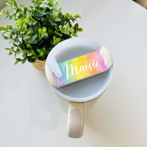 Personalised Name Rainbow Metal Tumbler Cup Topper Plate Tag Gift - Image 3