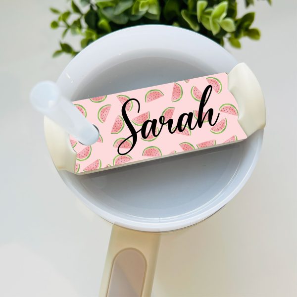 Personalised Name Watermelon Metal Tumbler Cup Topper Plate Tag Gift