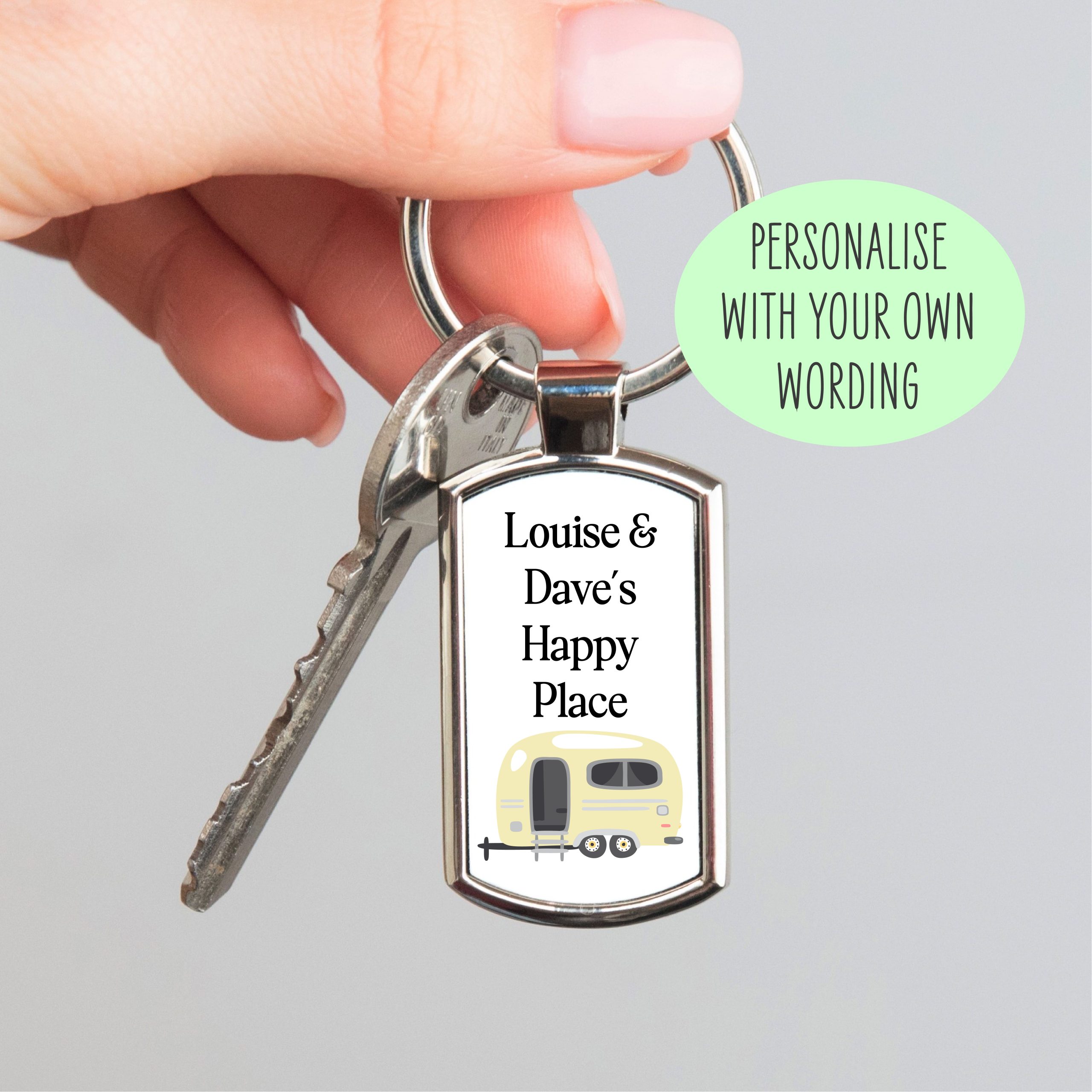 Personalised Caravan Keys Metal Keyring - Gift for Caravan Owner
