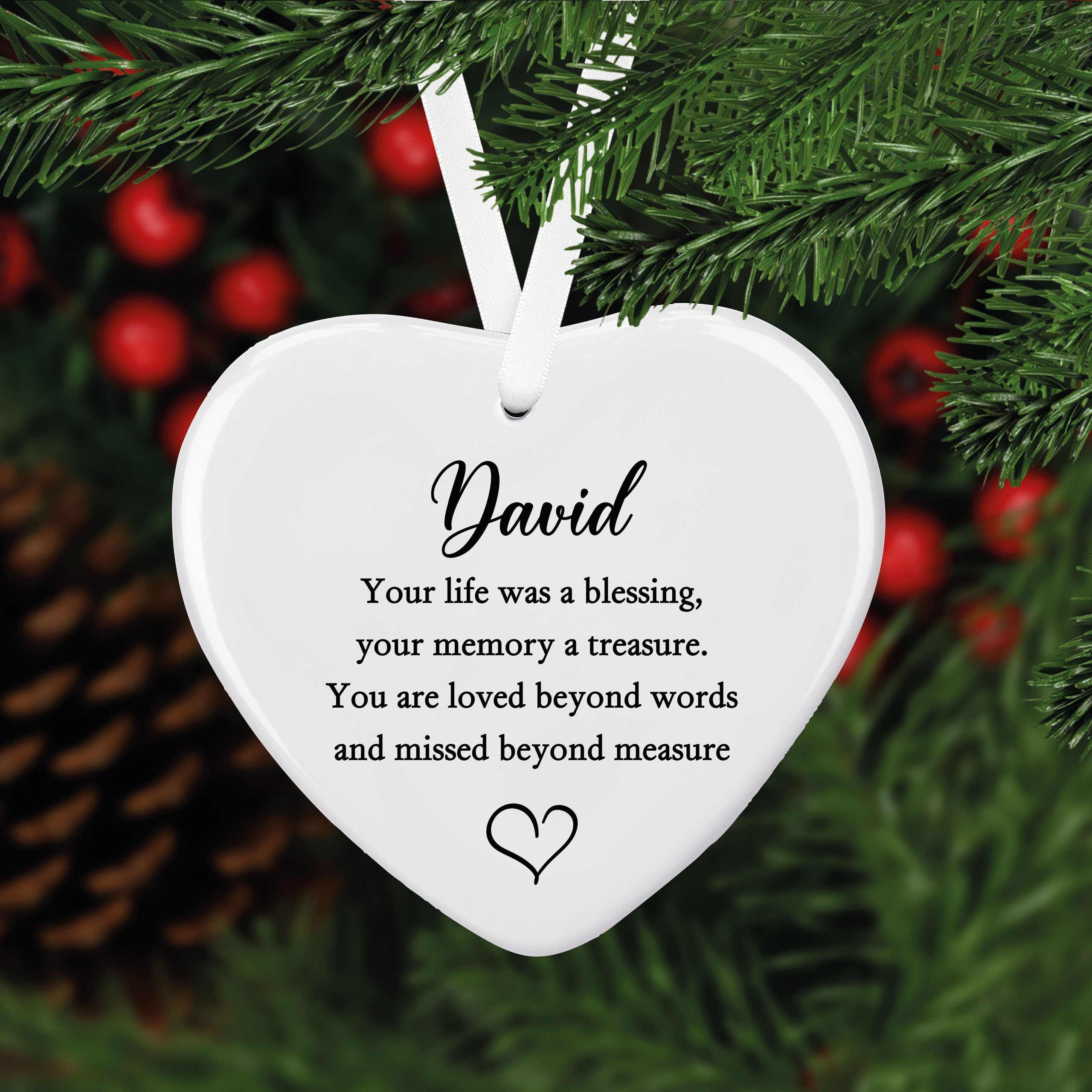 Personalised Missed Ceramic Heart Christmas Tree Bauble Decoration - Image 3