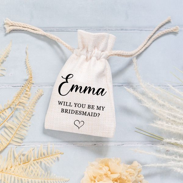 Personalised Bridesmaid Proposal Linen Style Drawstring Bag Pouch - Image 3