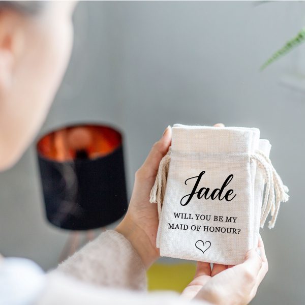 Personalised Bridesmaid Proposal Linen Style Drawstring Bag Pouch - Image 4