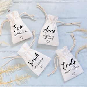 Personalised Bridal Role Linen Style Drawstring Bag Pouch