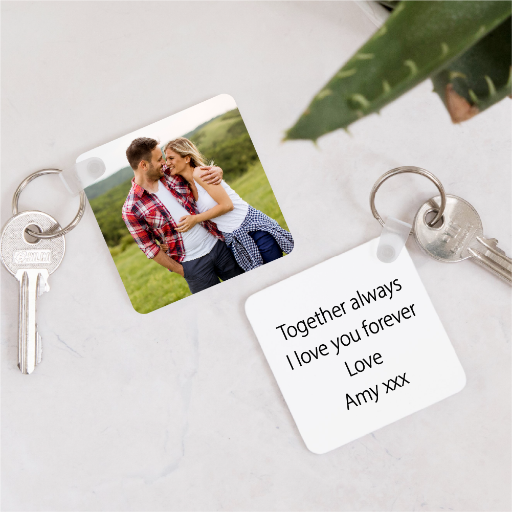 Personalised Double Sided Photo Message Plastic Keyring