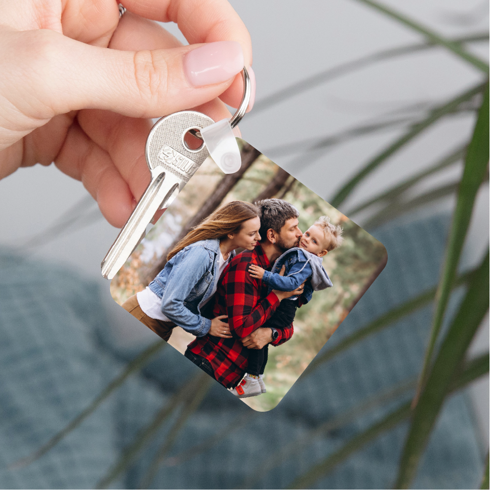 Personalised Double Sided Photo Message Plastic Keyring - Image 2