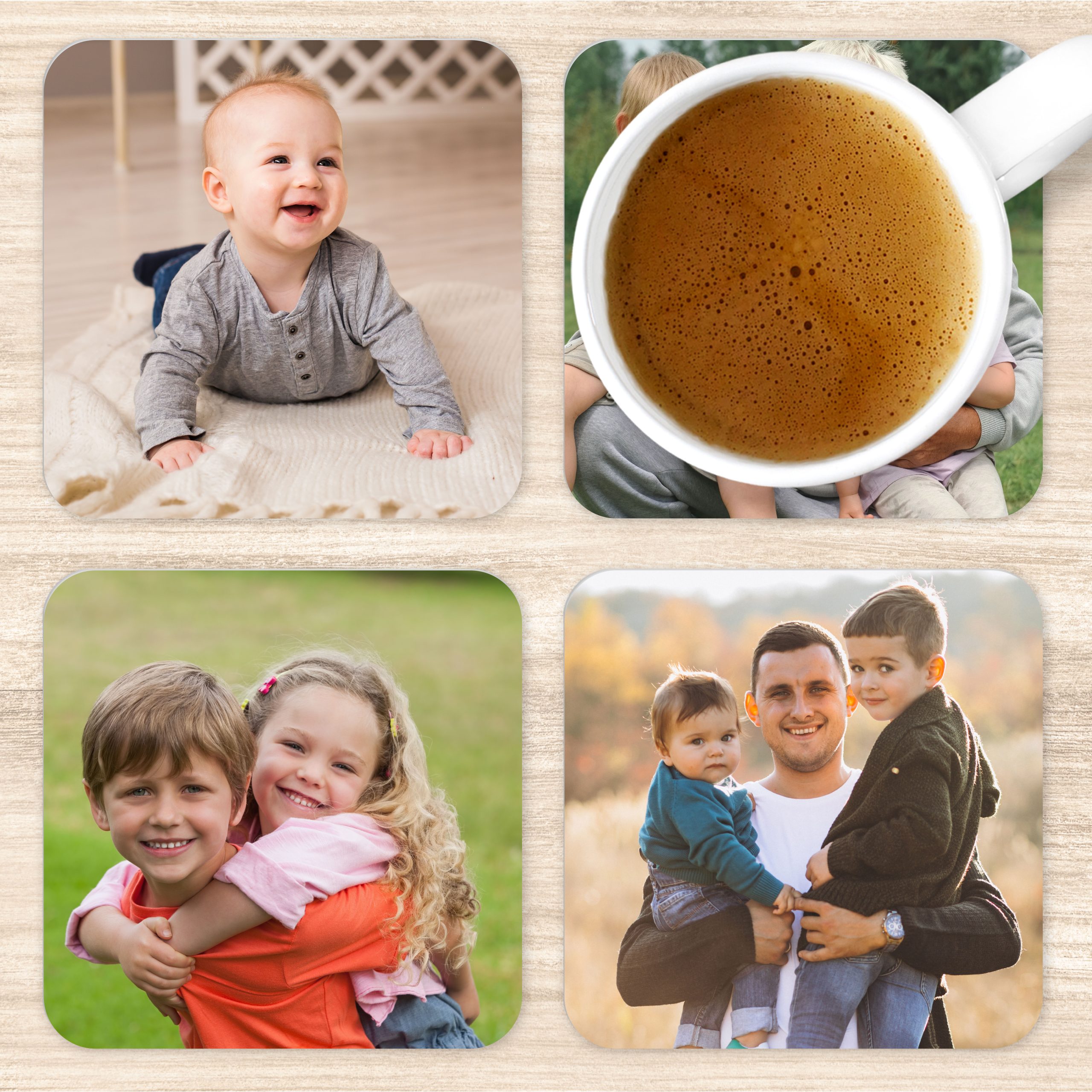 Personalised Photos Wooden Coaster Set - Gift for Him or Her