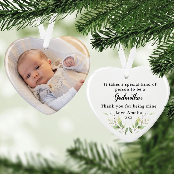 Personalised Photo & Message Hanging Ceramic Decoration for Godmother - Image 9