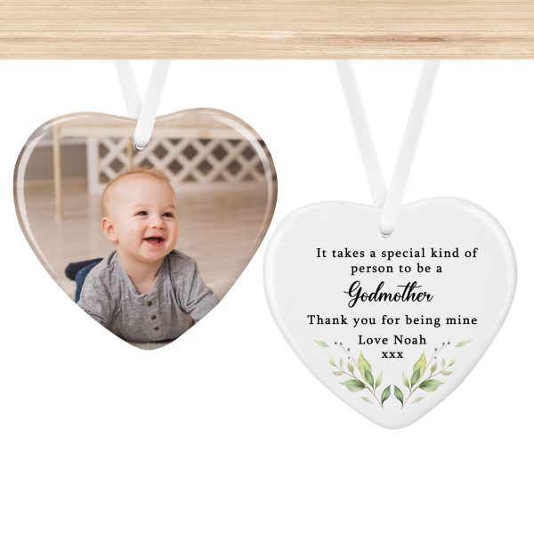 Personalised Photo & Message Hanging Ceramic Decoration for Godmother - Image 7