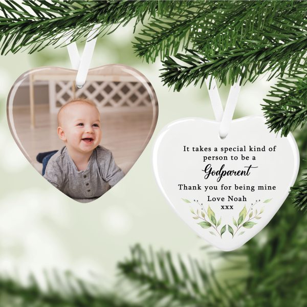 Personalised Godparent Photo Ceramic Heart Hanging Decoration Ornament - Image 2