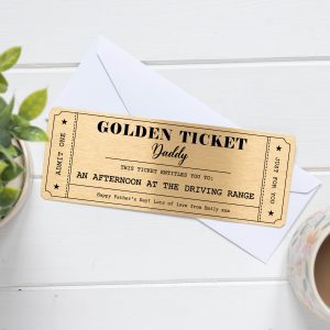 Personalised Metal Golden Ticket Father's Day Voucher - Gift for Dad Grandad