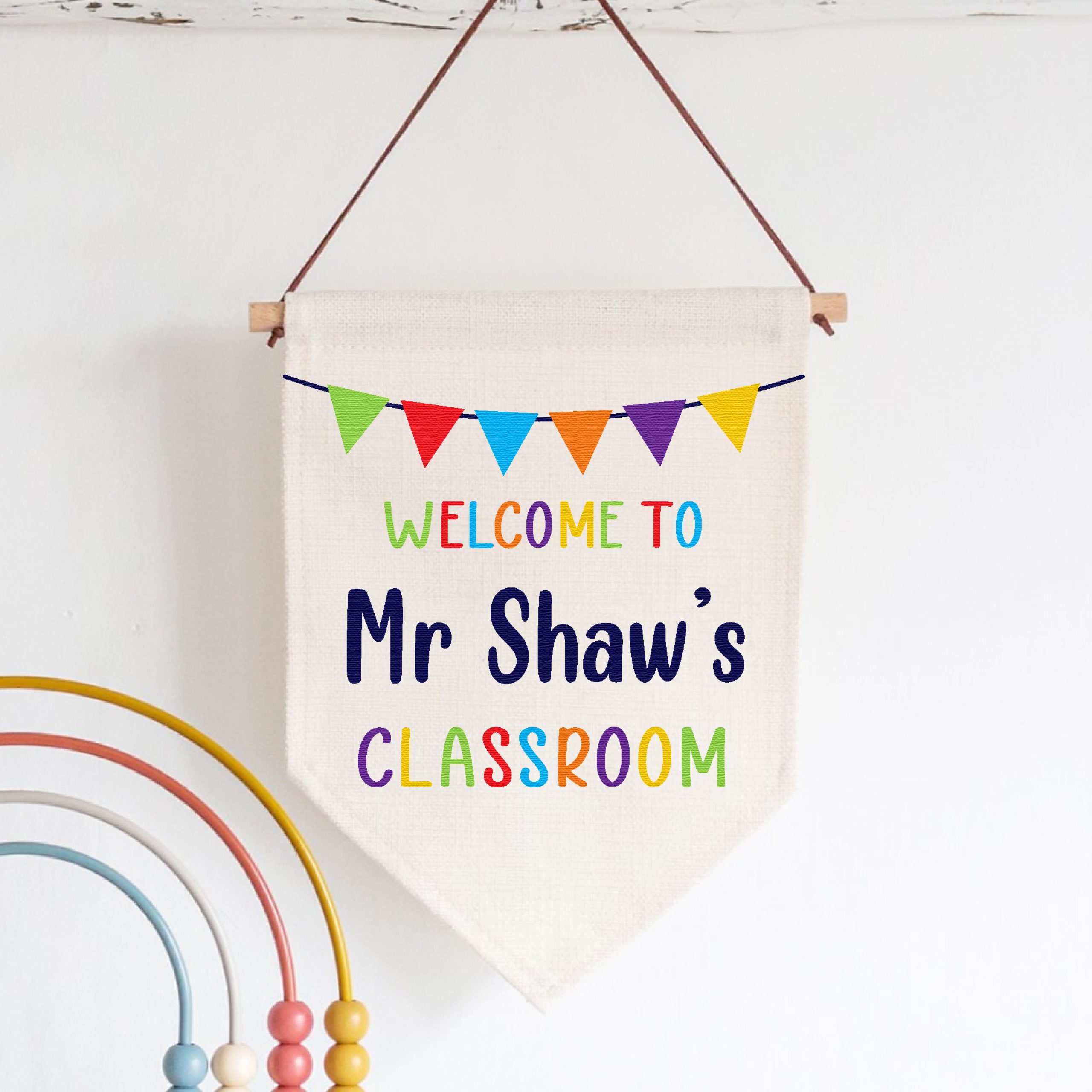 Personalised Teacher's Classroom Linen Flag Wall Art - Teacher Appreciation Gift