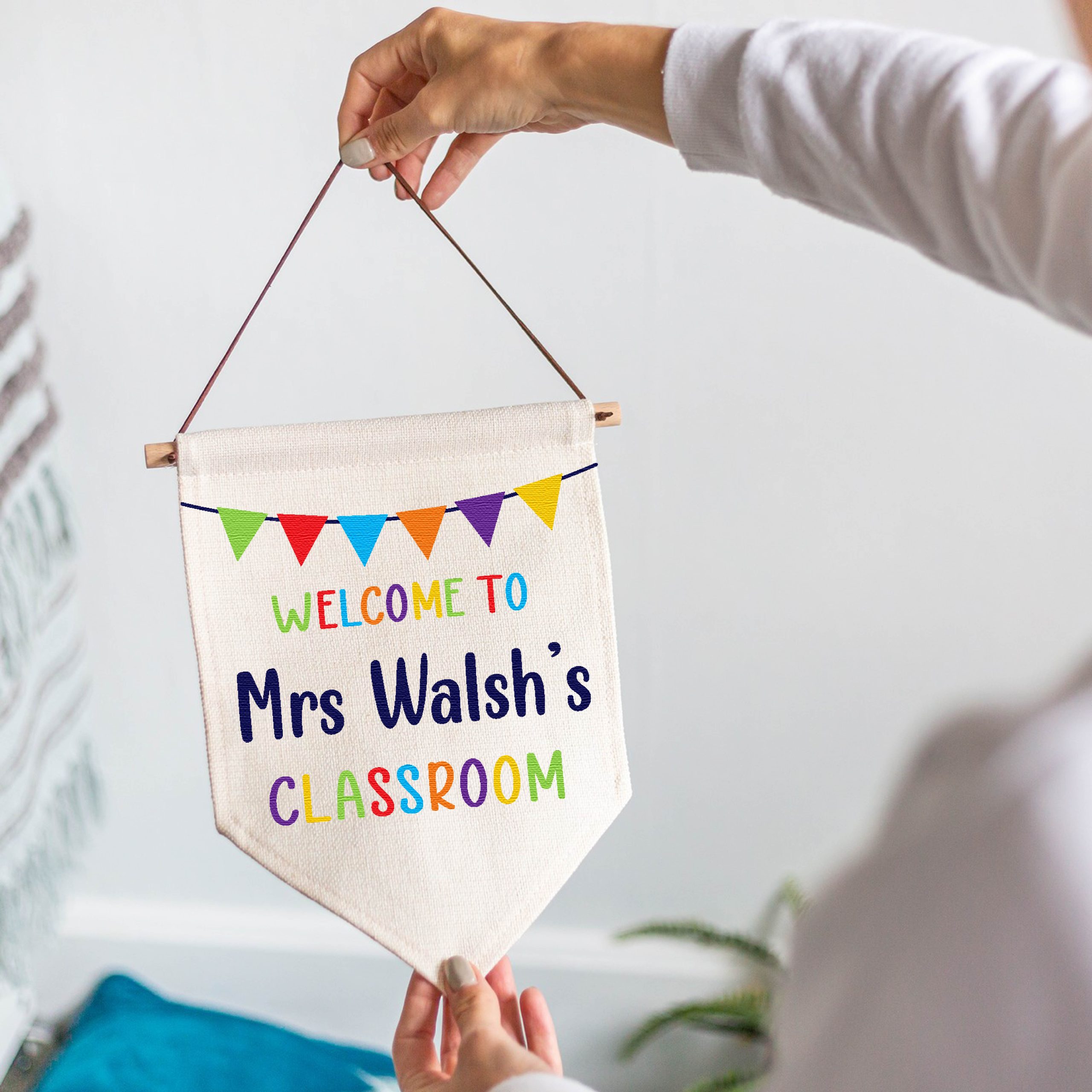 Personalised Teacher's Classroom Linen Flag Wall Art - Teacher Appreciation Gift - Image 2