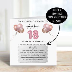 Personalised Happy 18th Birthday Card for Daughter & Metal Keepsake Gift