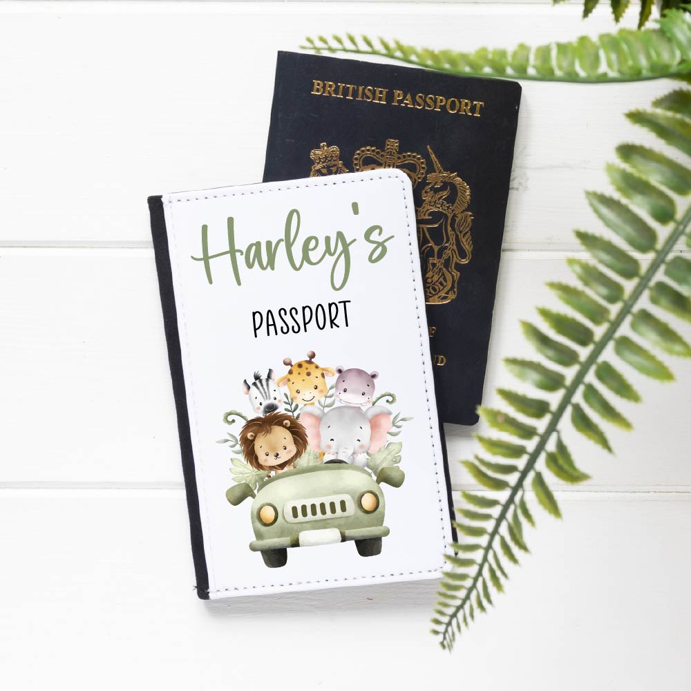 Personalised Kid's Name Faux Leather Safari Theme Passport Holder - Image 4