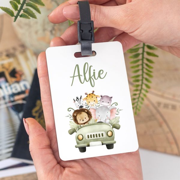 Personalised Kids Name Safari Themed Wooden Luggage Tag - Image 8